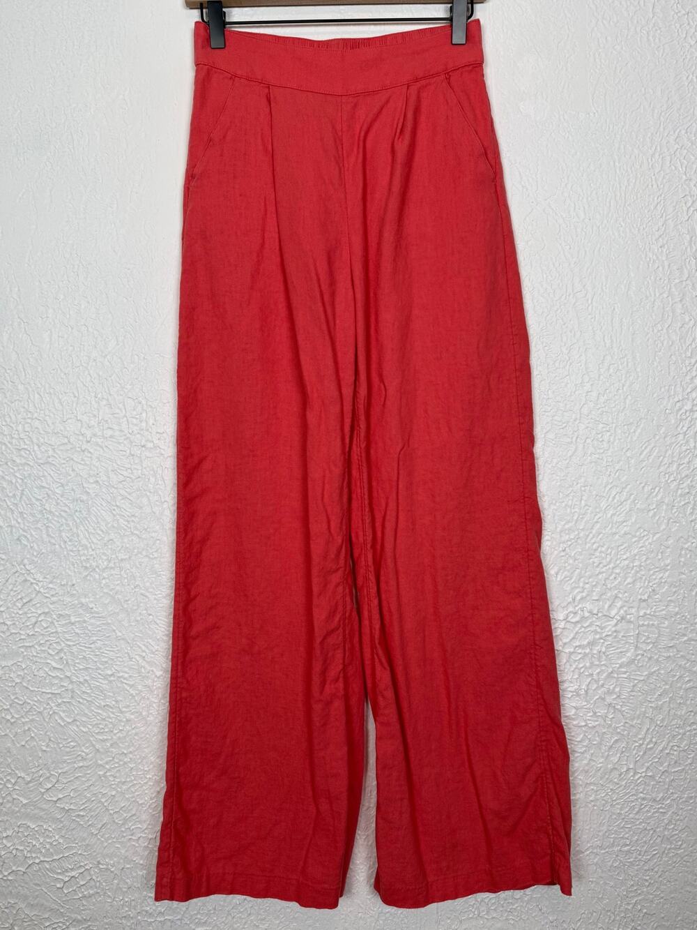 Abercrombie & Fitch Linen Blend Wide Leg Pull-On Pants Coral Size Small